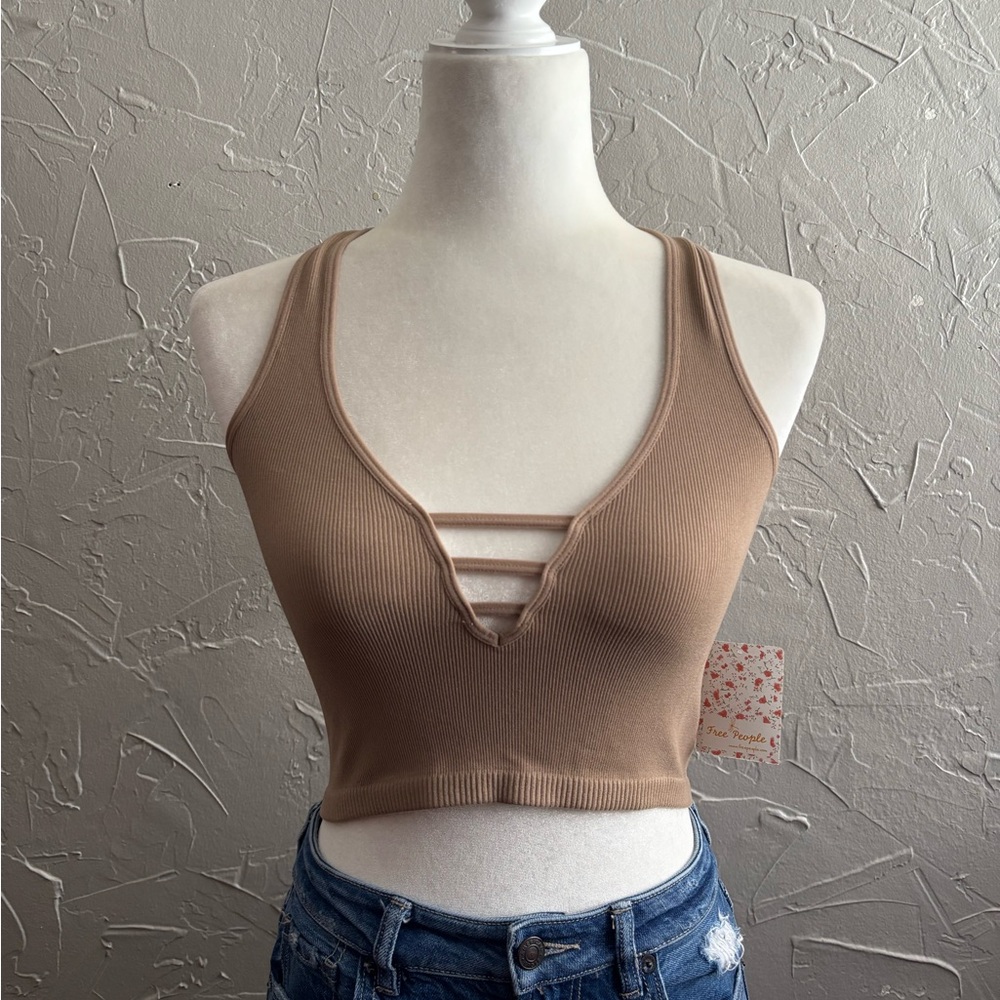 Free People Lattice Neck Pullover Brami Nude Brown New With Tags